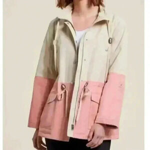 TRIBAL NWOT WATER REPELLENT RAIN JACKET WINDBREAKER TAN PINK SIZE MEDIUM
